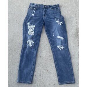 Judy Blue 5/27 Boyfriend Fit Mid Rise Jeans Casual Distressed EUC Denim Mid Wash